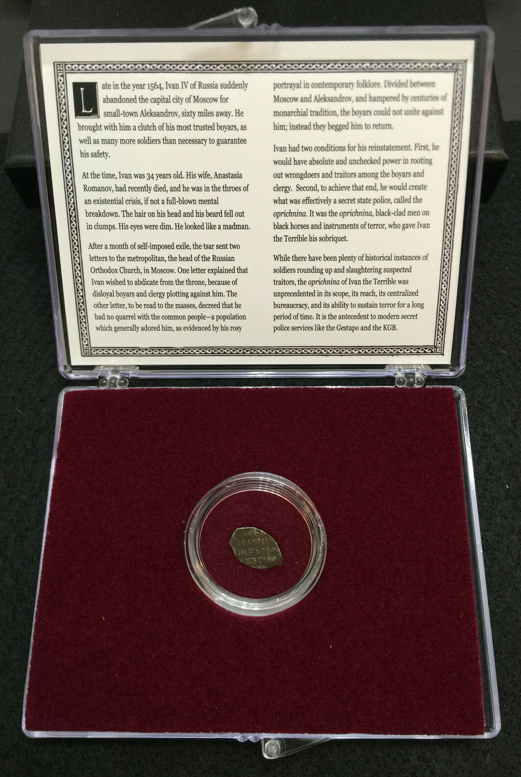 Ivan the Terrible, Silver Kopek Coin In Clear Case & COA & History Ivan the Terrible, Silver Kopek Coin In Clear Case & COA & History