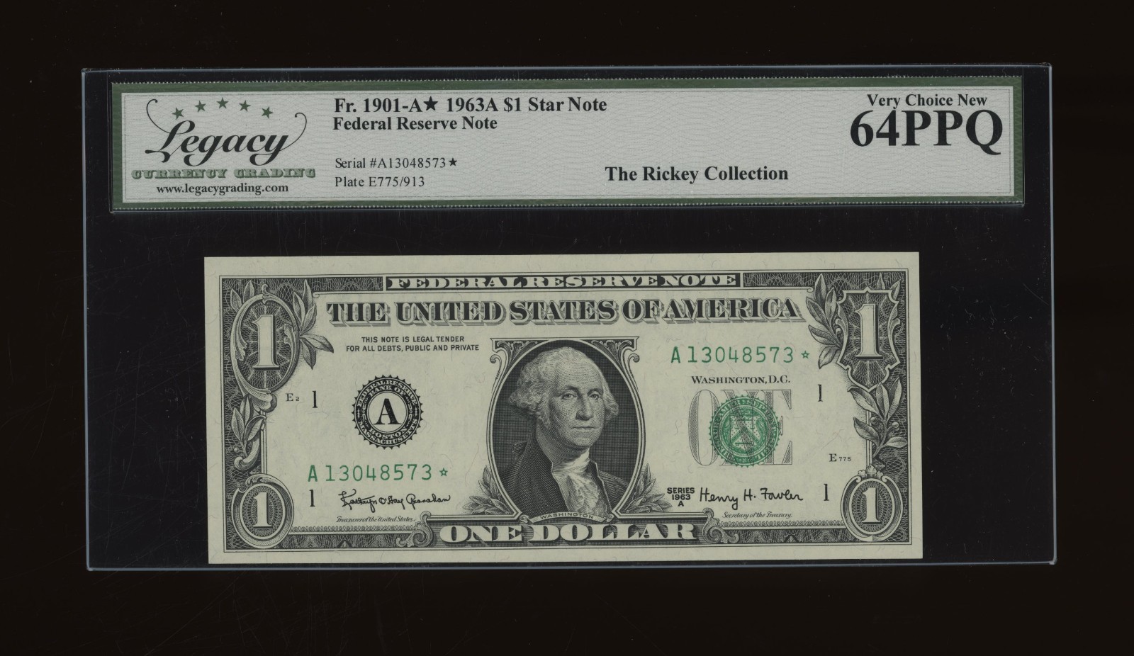 DBR 1963-A $1 FRN Boston STAR Fr. 1901-A* Legacy 64 PPQ Serial A13048573*