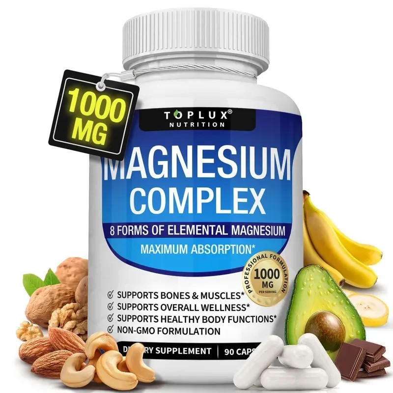 1-3Pack Toplux Nutrition Magnesium Complex 1000mg Supports 8 Elemental Magnesium