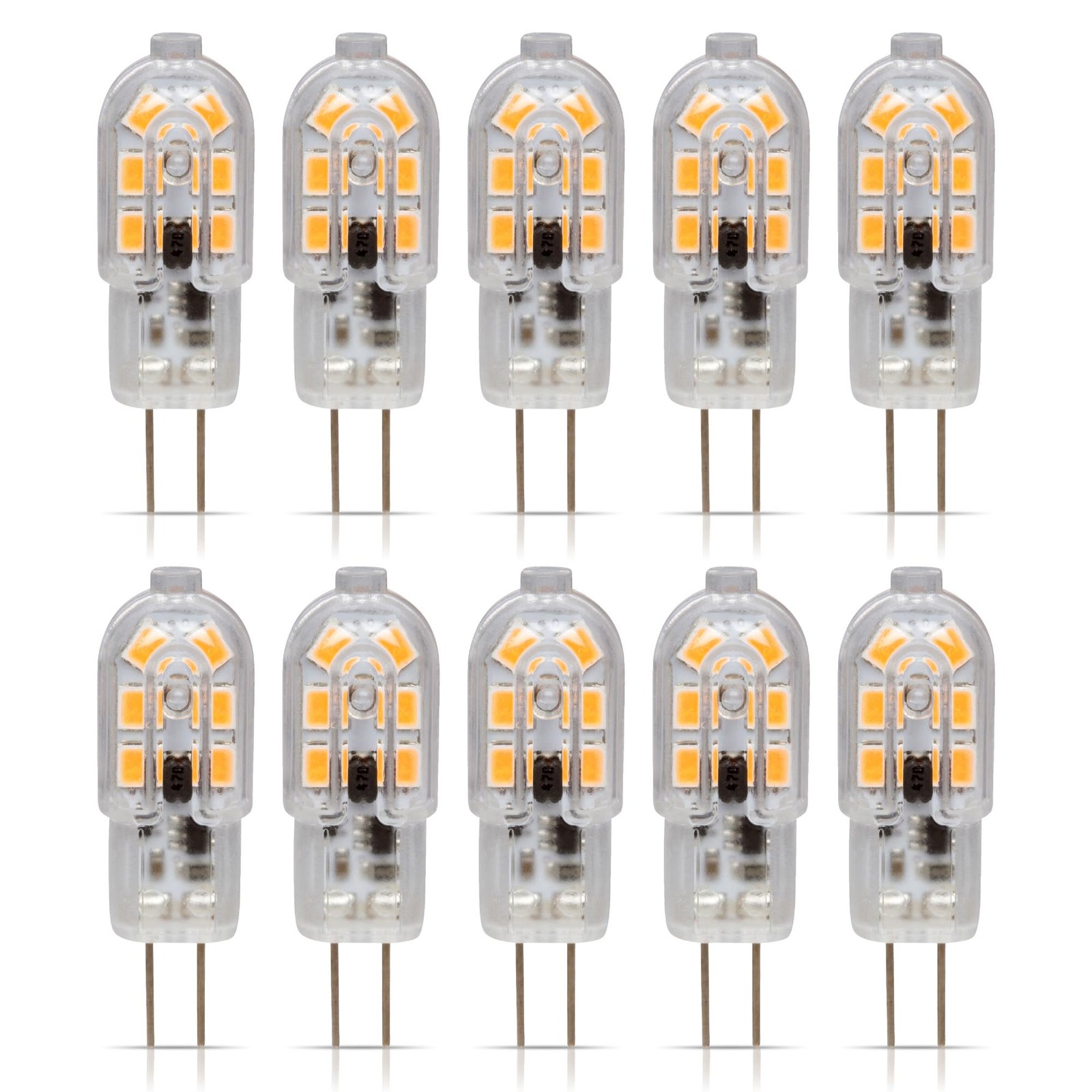 [10 Pack] LED G4 1.5W T4 20W Replacement JC Bi-Pin Base 12V 3000K Soft White