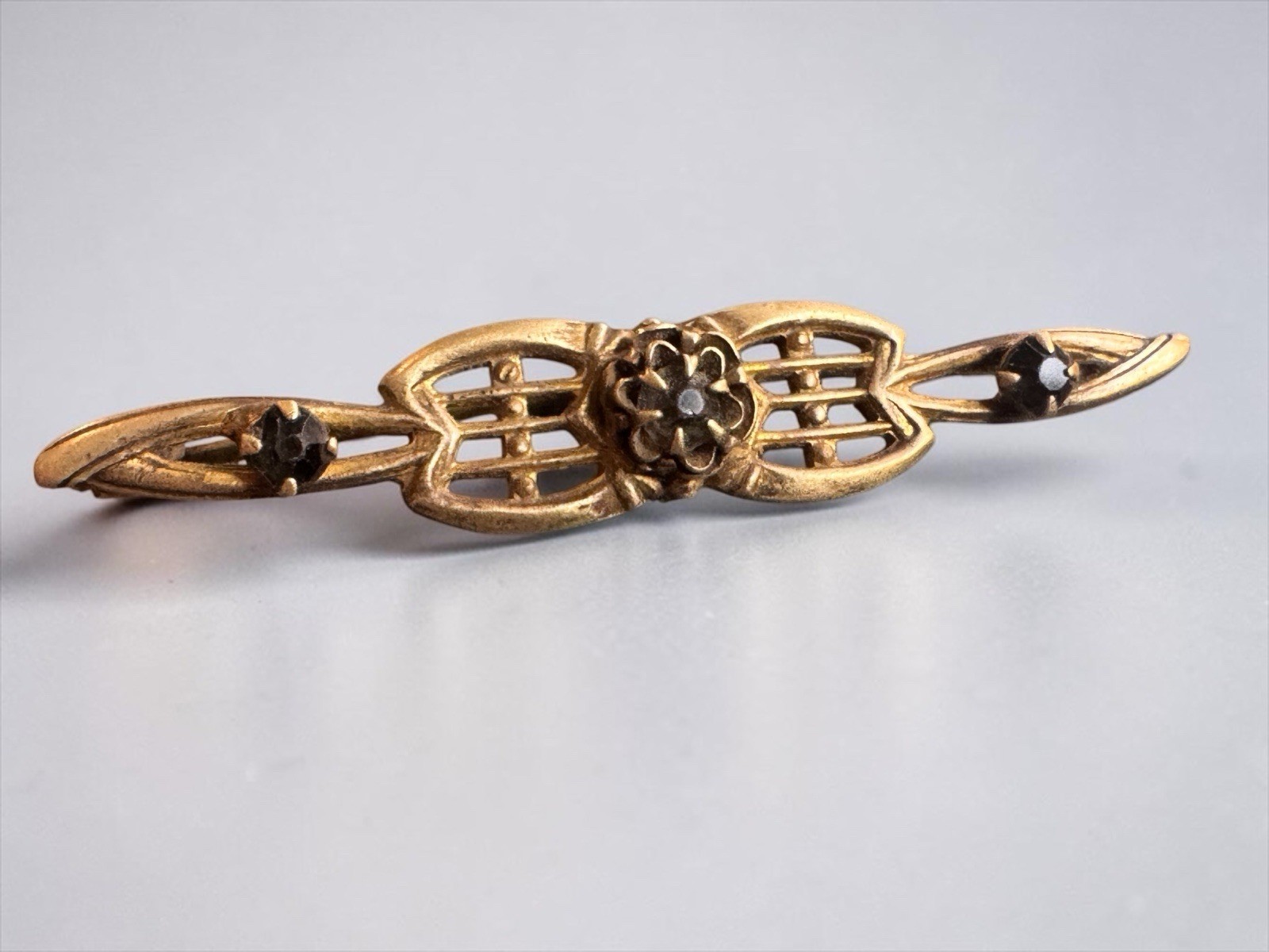 Antique Victorian Brooch Pin Gold Filled Openwork Paste Stone C Clasp Antique Victorian Brooch Pin Gold Filled Openwork Paste Stone C Clasp