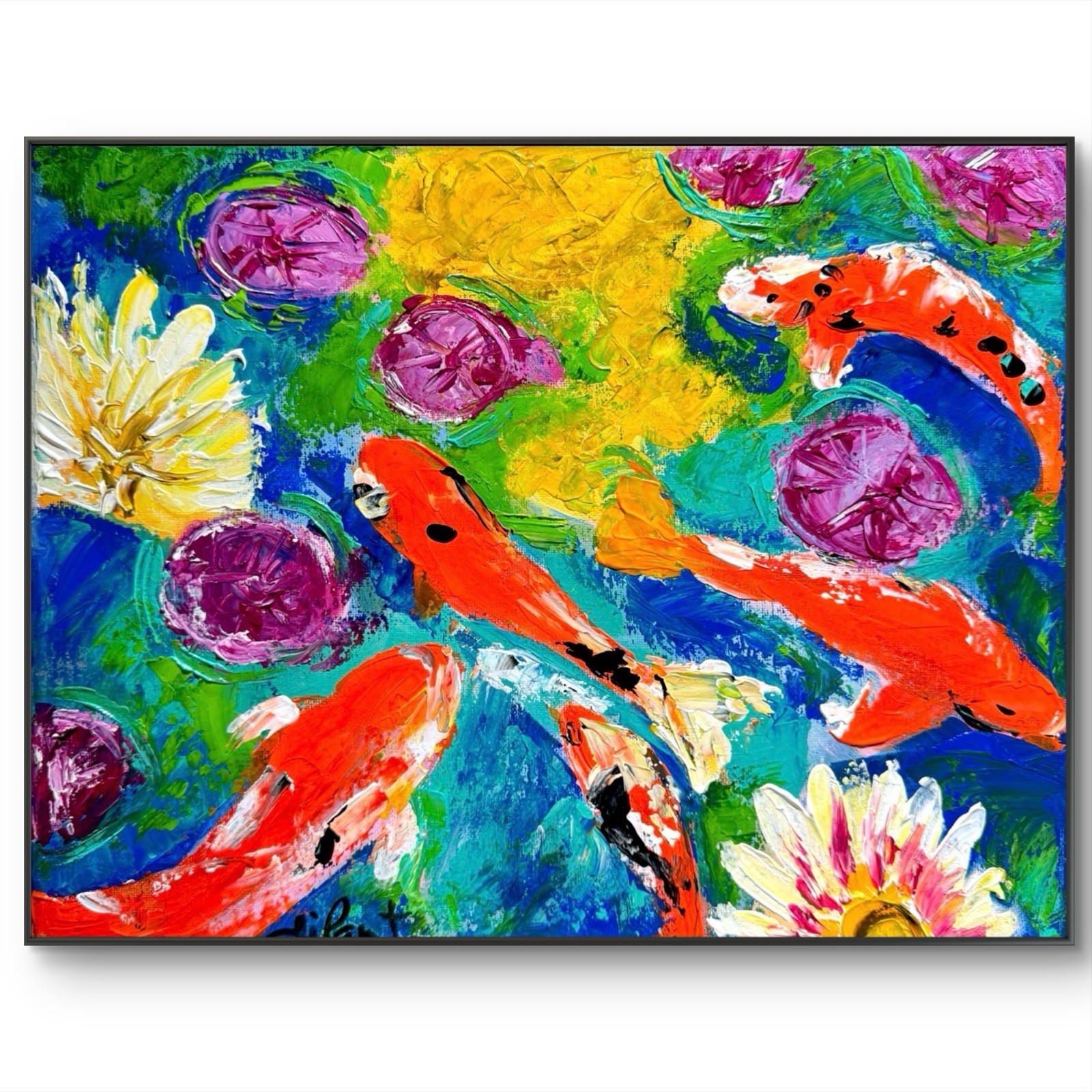 Koi Fish 14x11 Original Art Home Decor Expressionist Abstract Fine Art Signed