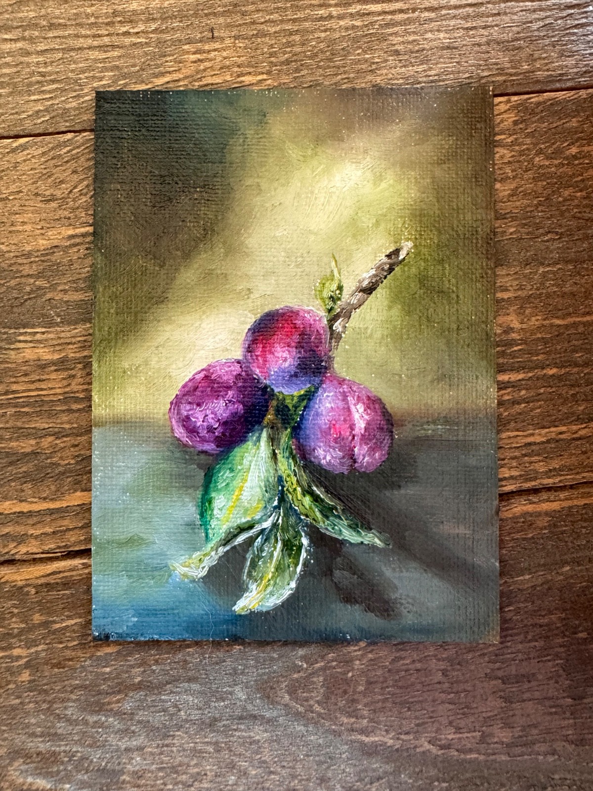 aceo original painting art card plum still life ATC aceo original painting art card plum still life ATC