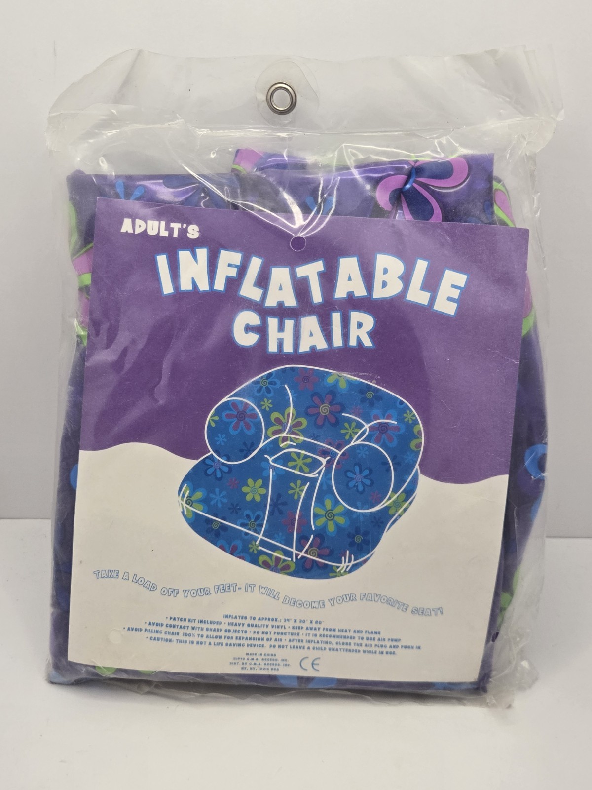 Sealed Vintage 1998 Y2K Adult Inflatable Blow Up Chair Flower Print Purple 