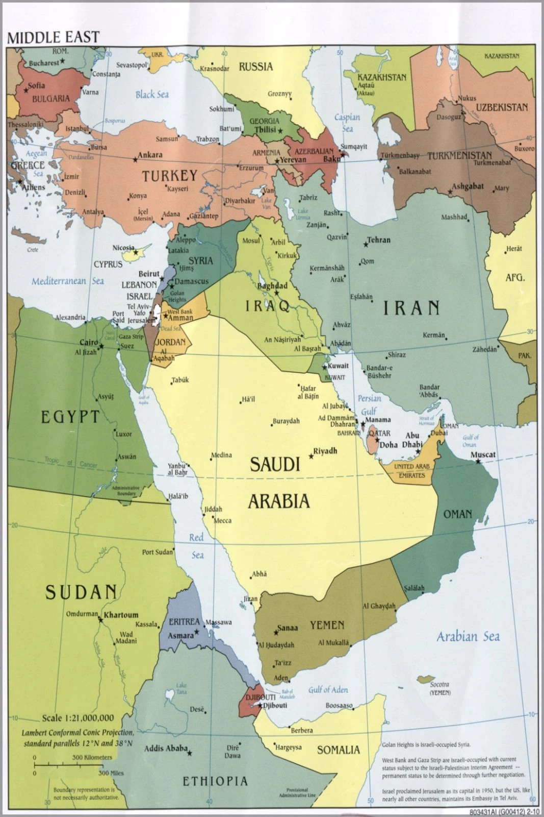 Middle East Political Map Poster Iraq Iran Israel Geography Wall Art Print