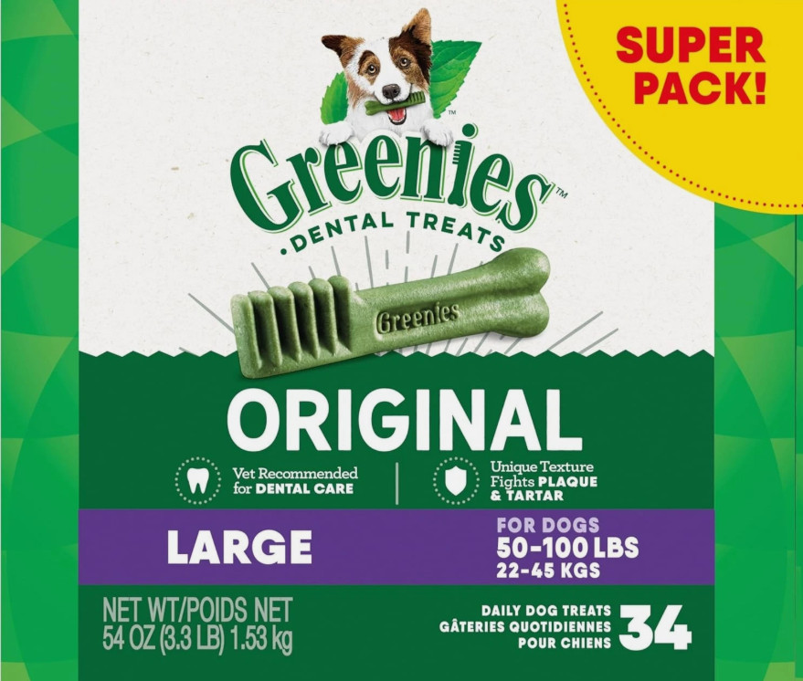 GREENIES Original Large Dog Natural Dental Treats - 54 Oz 34 Count. 
