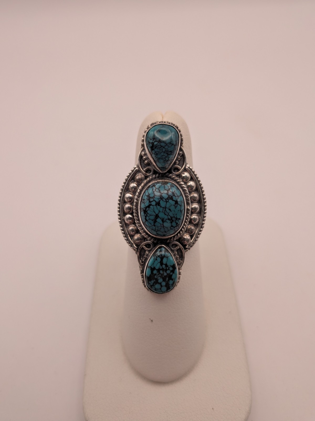 Vintage Navajo Sterling Silver Triple Turquoise  Ring Size 7