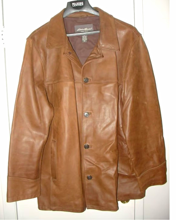 Men\'s XXL Eddie Bauer Brown Leather Button Front Jacket