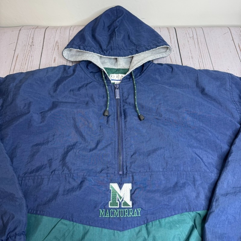 Vintage MacMurray College 1/2 Zip Pullover Jacket Coat Mens Medium Blue Green