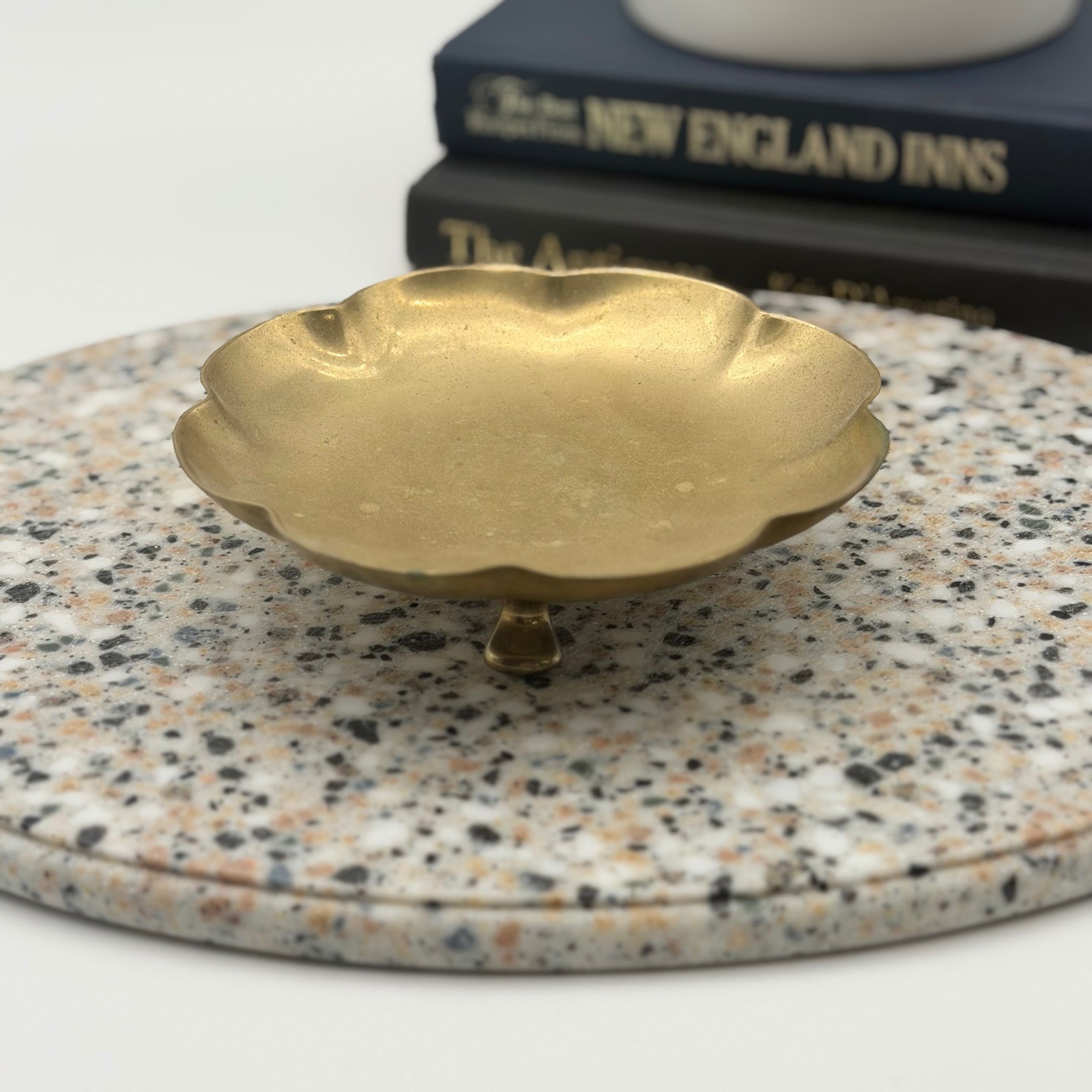 Vintage Dirigold Scalloped Footed Dish Gold Tone Footed Brass Trinket Bowl