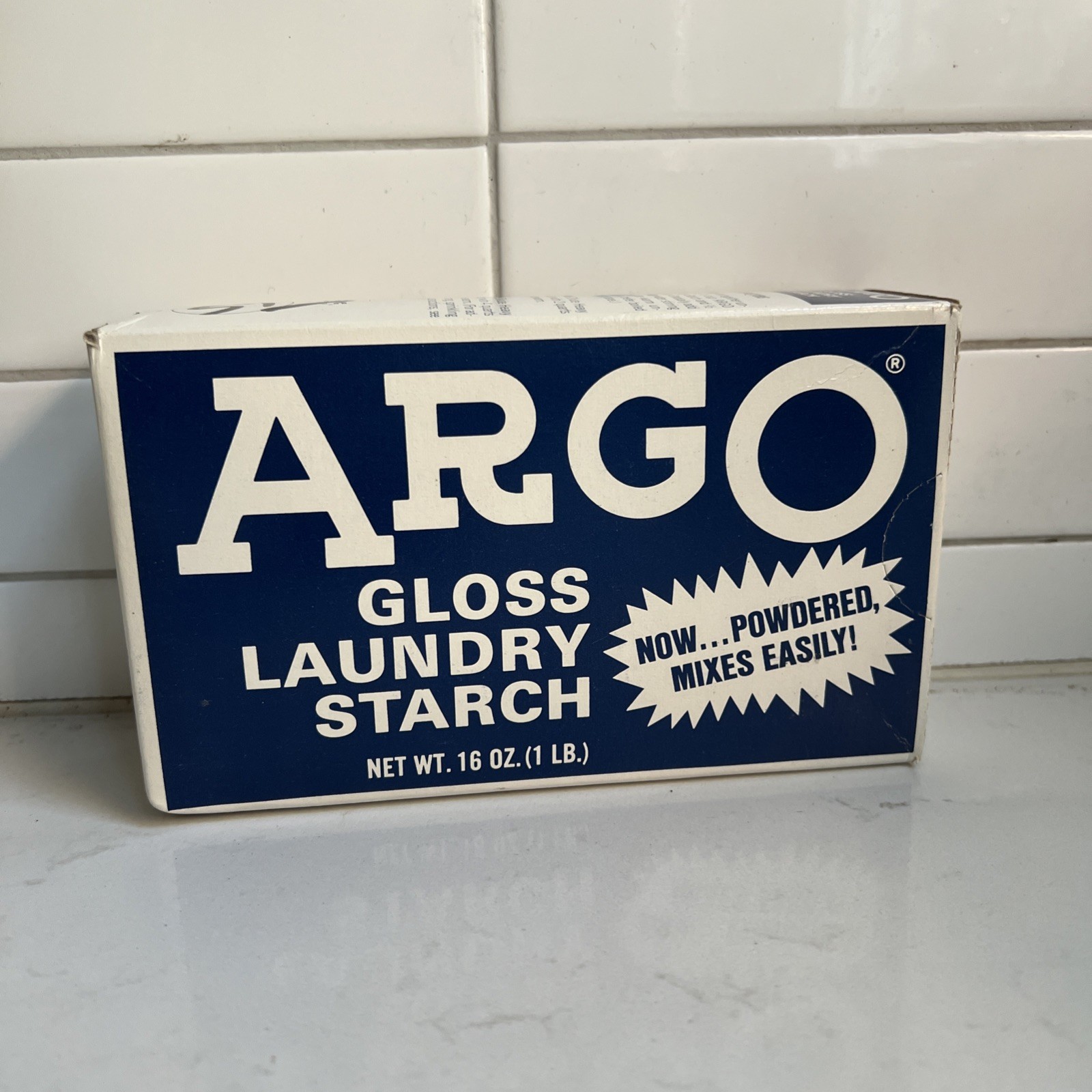 ARGO Gloss Laundry Starch 16 oz Blue Box Vintage Sealed NOS