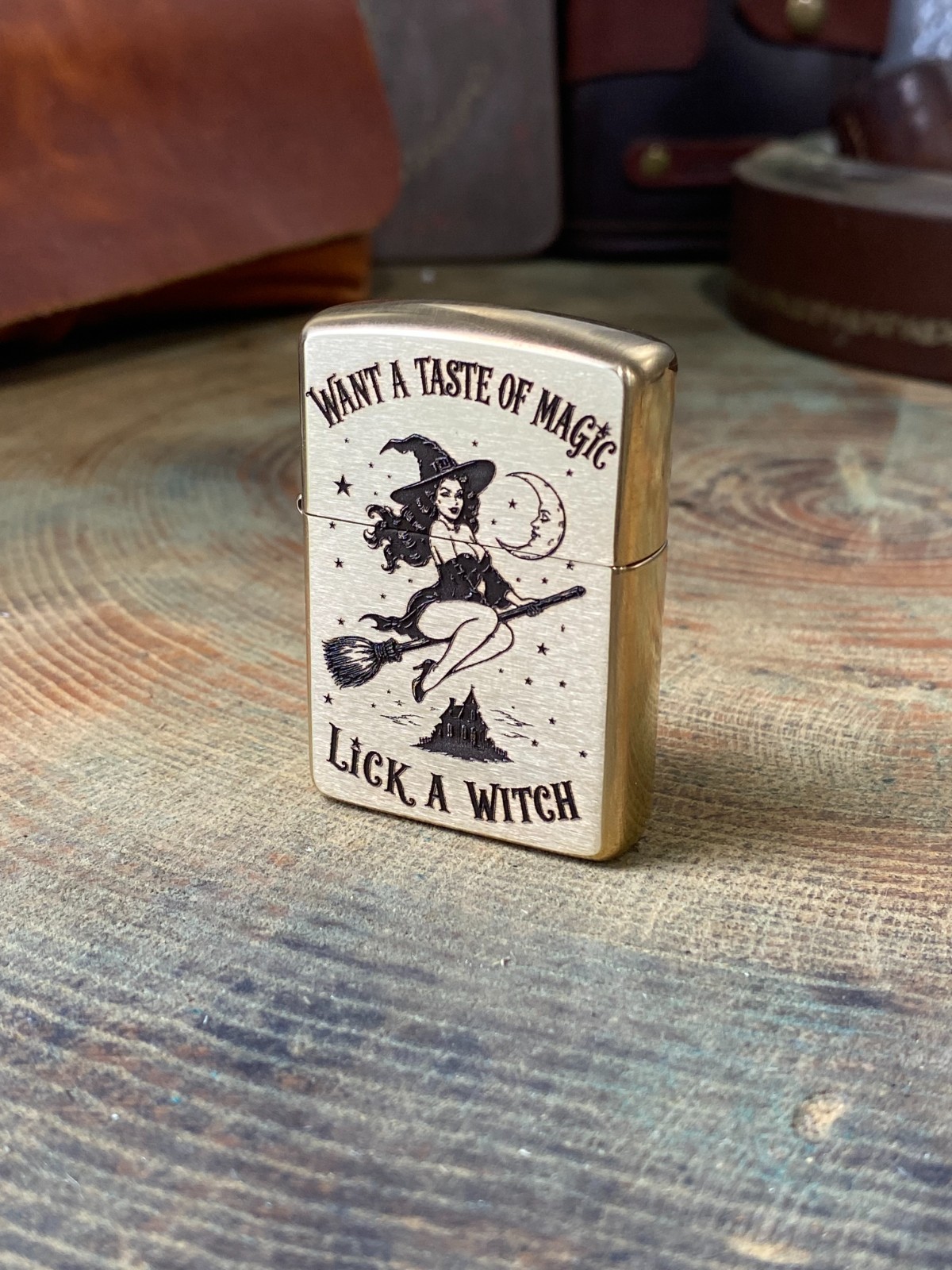 Lick a Witch  | Halloween Pinup | Solid Brass Zippo | Made In USA
