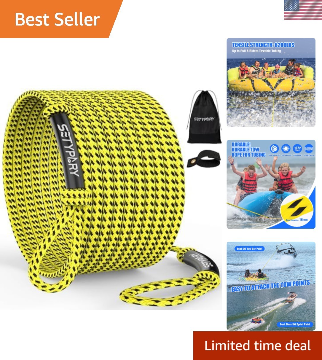 4-6K 60FT Boat Tow Rope for Tubing, Fits 1-4 Person Towable Tubes Boating, He... 4-6K 60FT Boat Tow Rope for Tubing, Fits 1-4 Person Towable Tubes Boating, He...