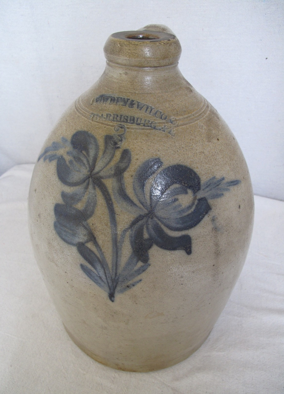 Antique Cowden & Wilcox Harrisburg, Pennsylvania Stoneware 3 gal Jug 1880\'s