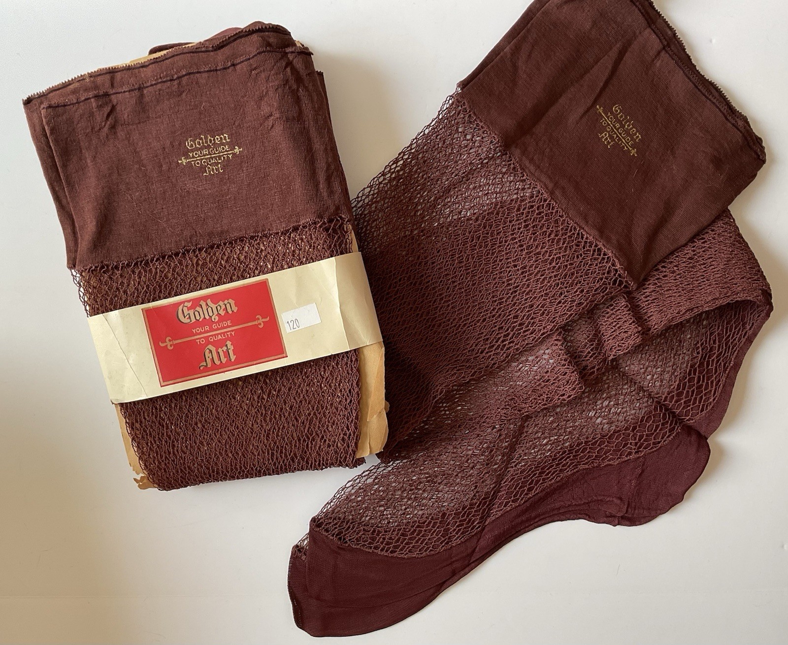 3 Pr NOS Vintage 1940’s Golden Art Cotton Lace Fishnet Seamed Stockings Sz 10 3 Pr NOS Vintage 1940’s Golden Art Cotton Lace Fishnet Seamed Stockings Sz 10