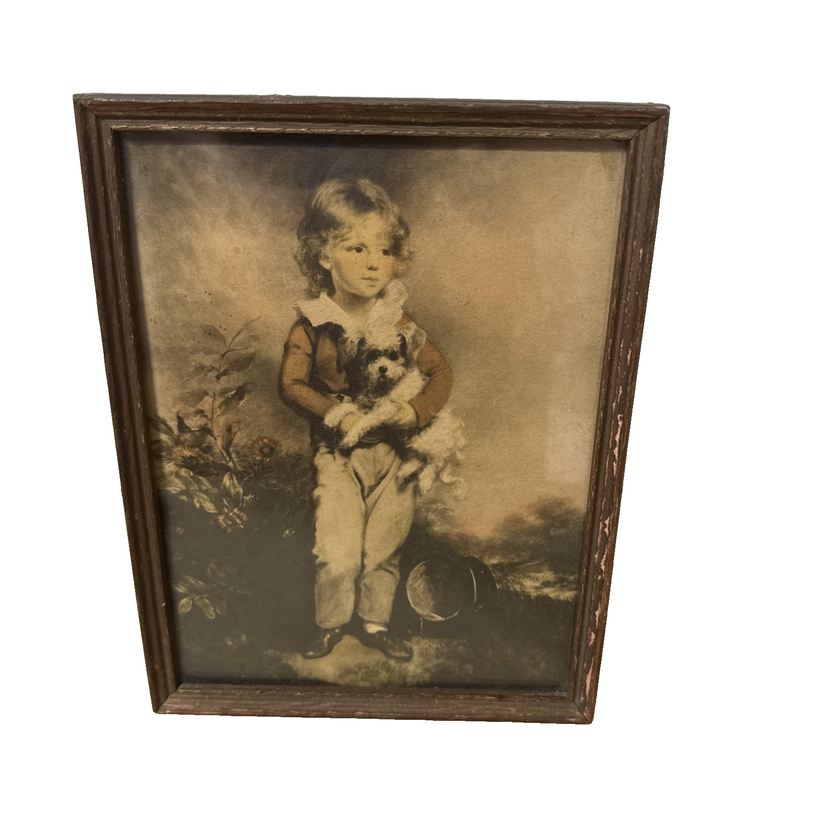 Vintage Master Simpson Framed Print Boy Holding Dog Arthur Devis Sepia Wall Art 