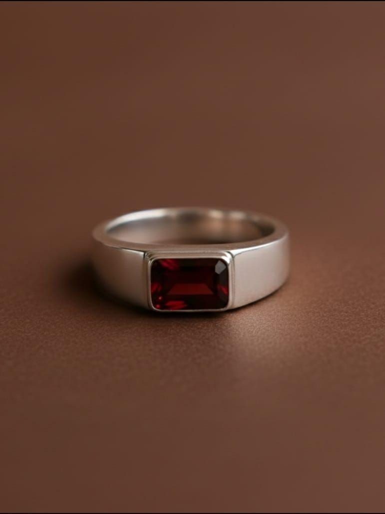Garnet Ring- 925 Sterling Silver Oval Bezel Ring