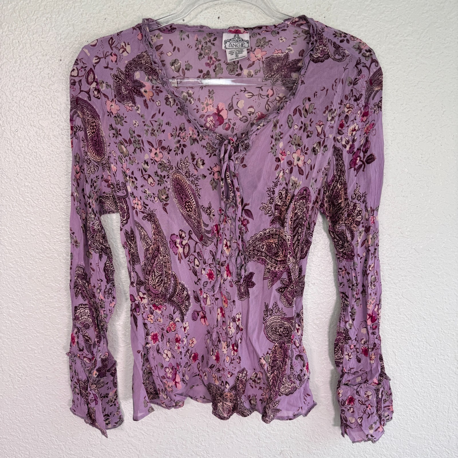 Vintage Angie Top Womens Small Y2K Paisley Floral Boho Romantic Fairy Rayon
