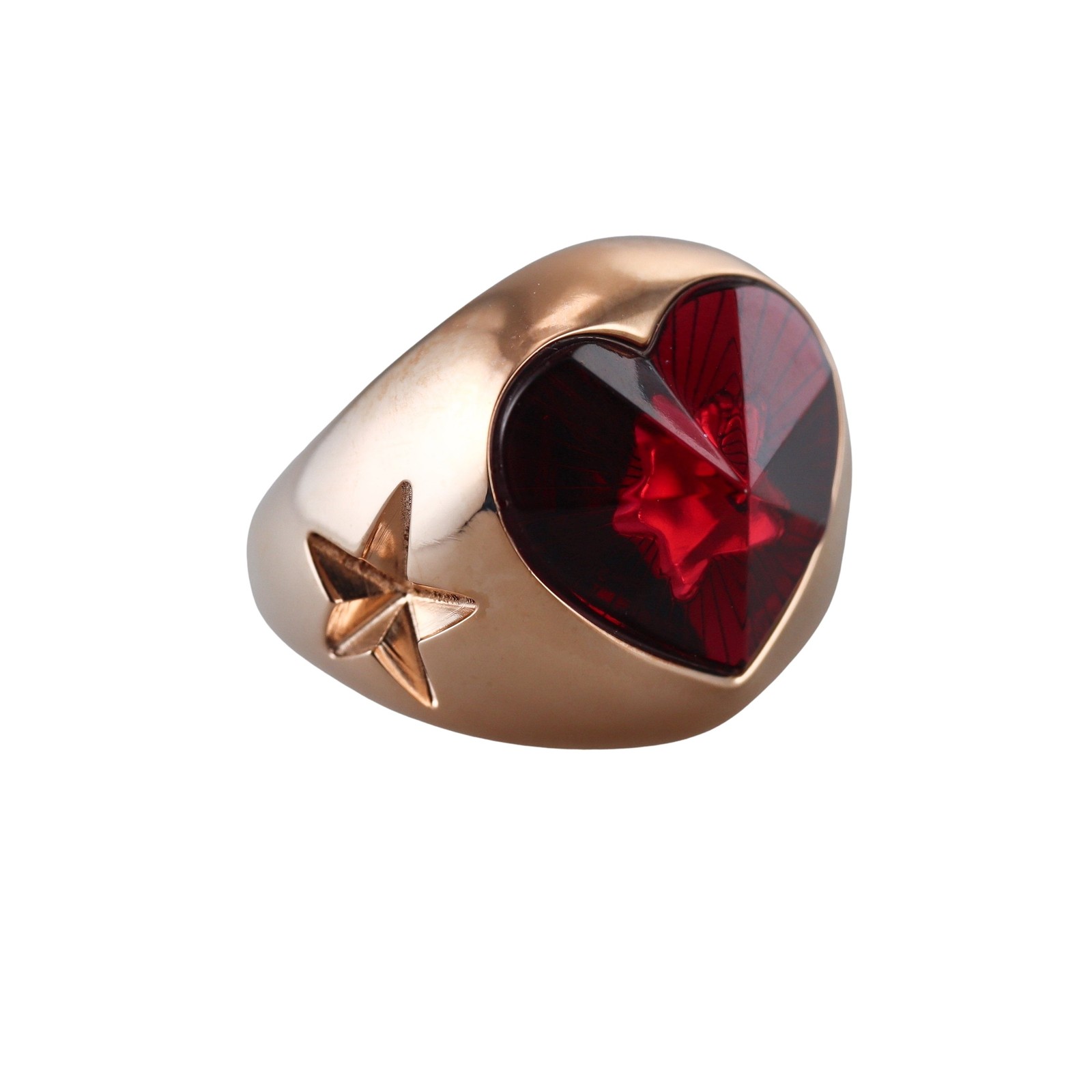 Baccarat Etoile Mon Coeur Gold Plated Sterling Red Crystal Heart Star Ring