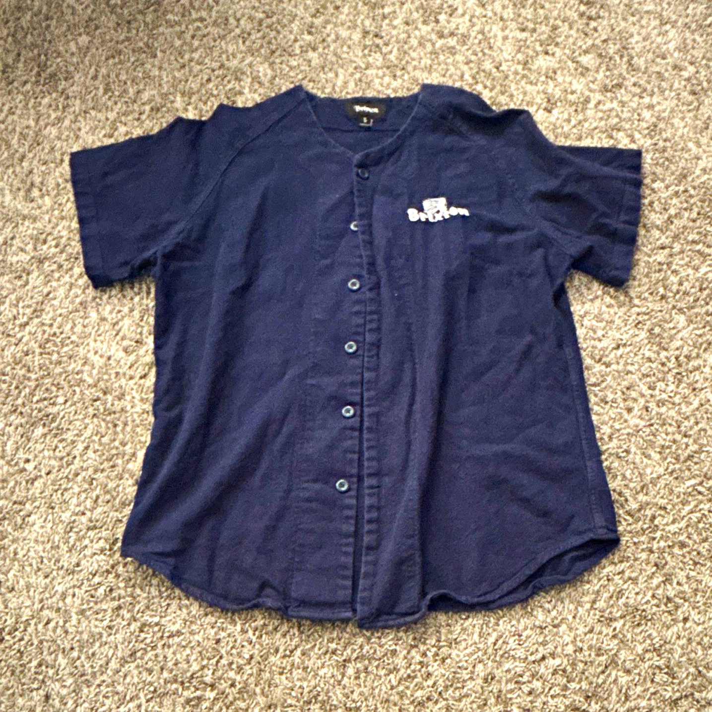Brixton Men\'s Blue Solid Short Sleeve Collared Button-Up Shirt Size S