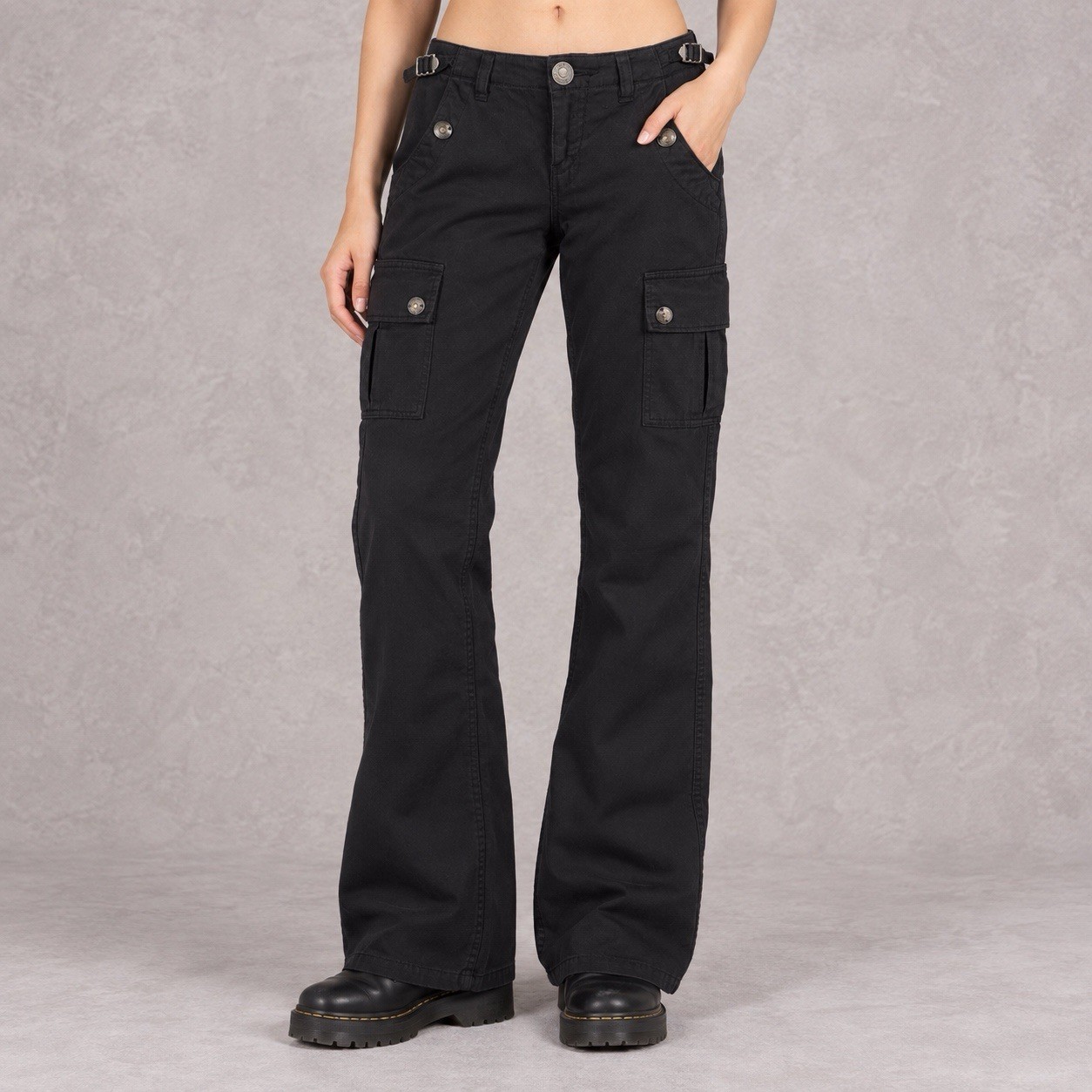 Hysteric Glamour Cargo Pants Womens Small Black Utility Y2K Buckle Pocket Flare