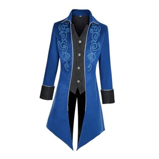 MOFOVELY Men Victorian Steampunk Tailcoat Pirate Coat Jacket Medium Blue
