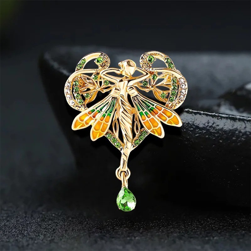 Vintage Art Nouveau Style Fairy Enamel Pendant Brooch Shawl Pin Jewelry Gift USA