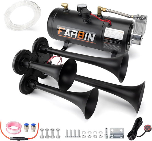 FARBIN 178DB 4 Trumpet Horns Train Horn Kit 0.8 gal 12v black air horn kit FARBIN 178DB 4 Trumpet Horns Train Horn Kit 0.8 gal 12v black air horn kit