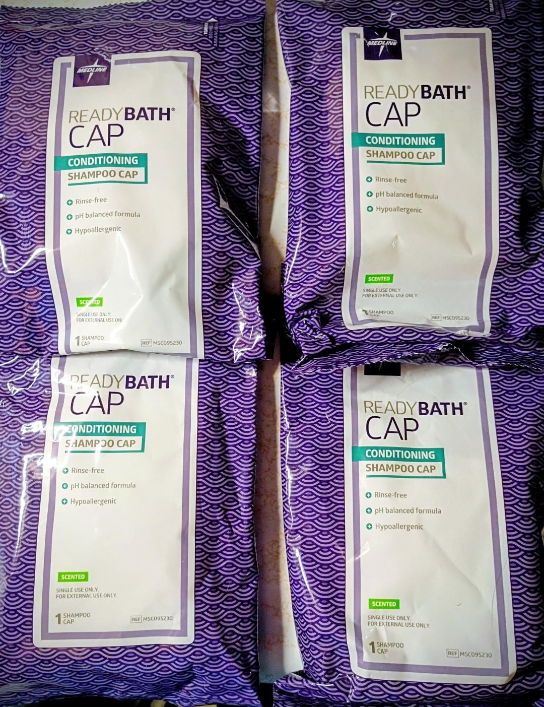 4 pack - No Rinse Shampoo and Conditioning Cap  Medline Freshly Scented - NEW