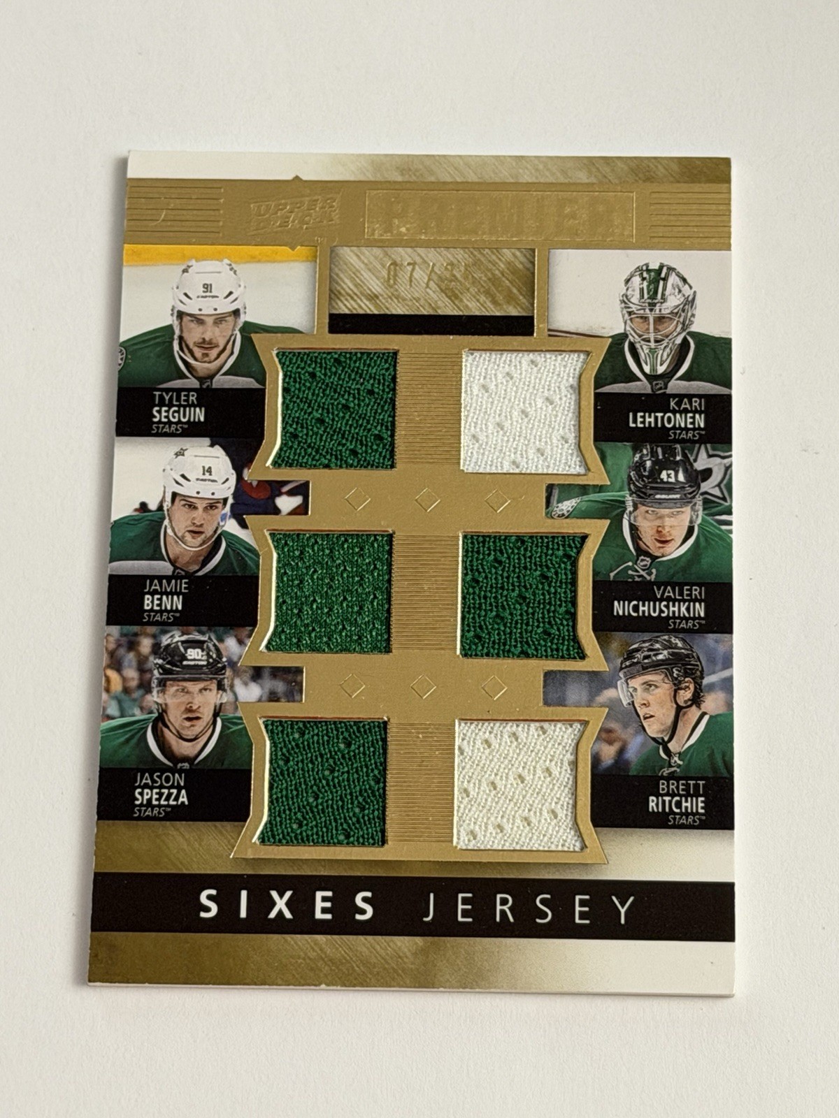 2014-15 Upper Deck Premier Sixes Dallas Stars 6 Jersey /15 Seguin Benn Spezza