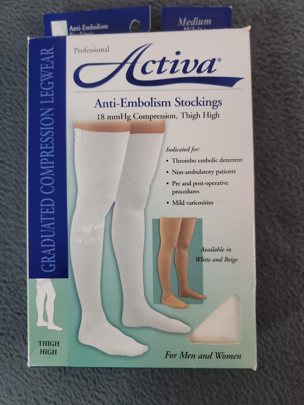 NWT Activa Anti Embolism Stockings 18mmhg Compression Thigh High Closed Toe M