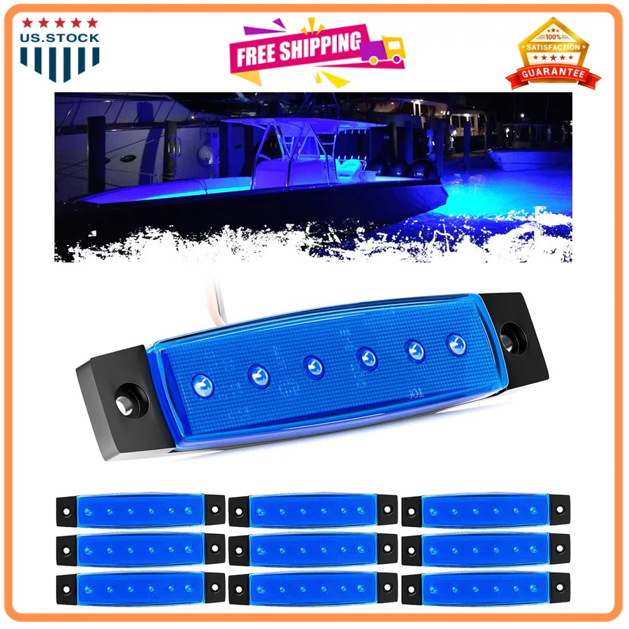 PSEQT 10Pcs LED Boat Interior Courtesy Light Strip Waterproof Marine Deck Blue PSEQT 10Pcs LED Boat Interior Courtesy Light Strip Waterproof Marine Deck Blue