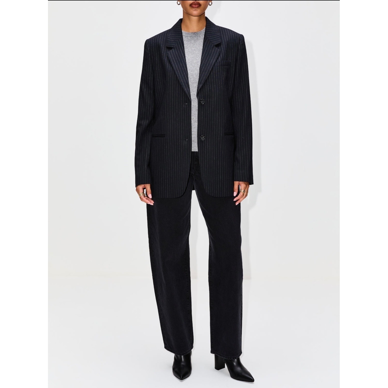 TOTEME Tailored Pinstripe Suit Jacket Women\'s 42 Navy Wool Blazer Designer Lined TOTEME Tailored Pinstripe Suit Jacket Women\'s 42 Navy Wool Blazer Designer Lined