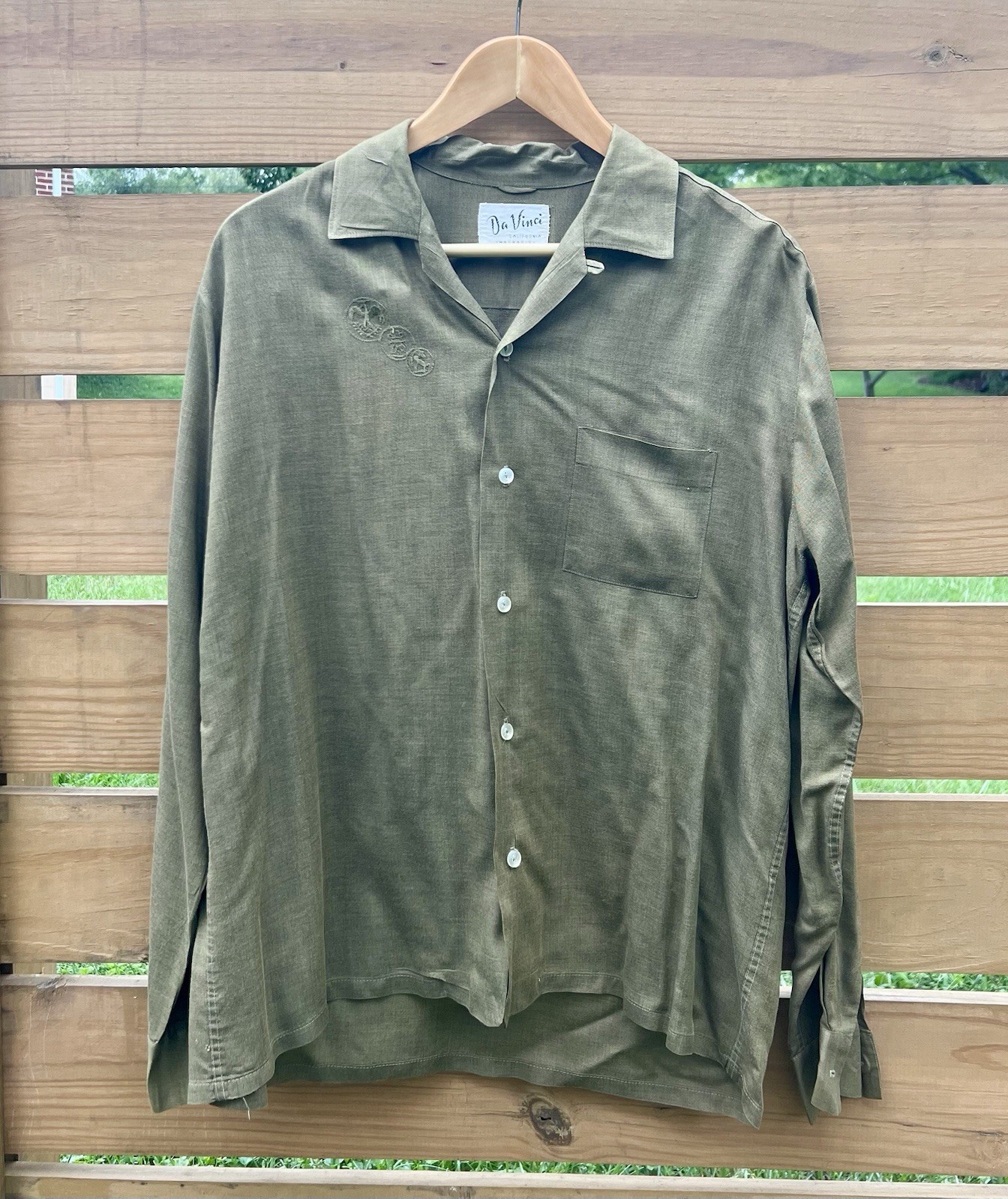 50s DaVinci California Olive Green Long Sleeve Rockabilly Shirt