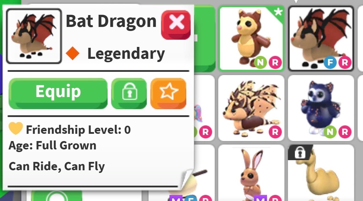 adopt me bat dragon, fully grown, fly ride, is very loved