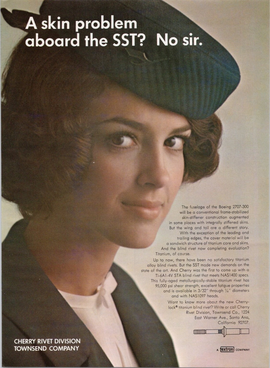 Cherry Rivet SST Boeing 2707-300 Vintage 1960s Magazine Ad