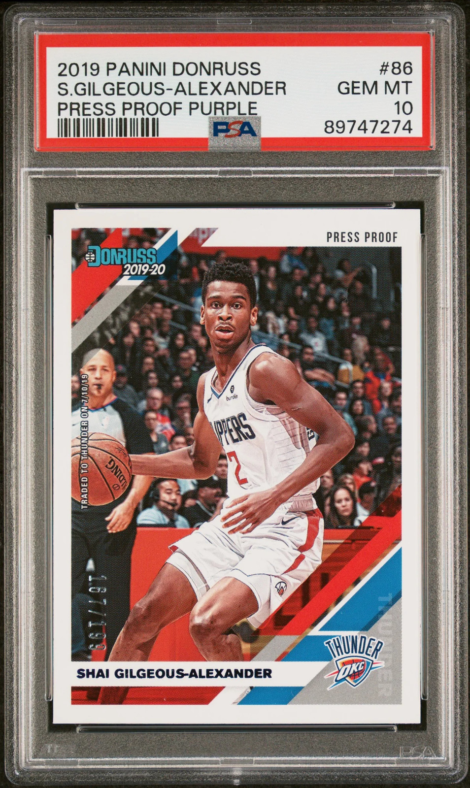 2019 Panini Donruss S. Gilgeous-Alexander #86 Press Proof Purple 167/199 PSA 10