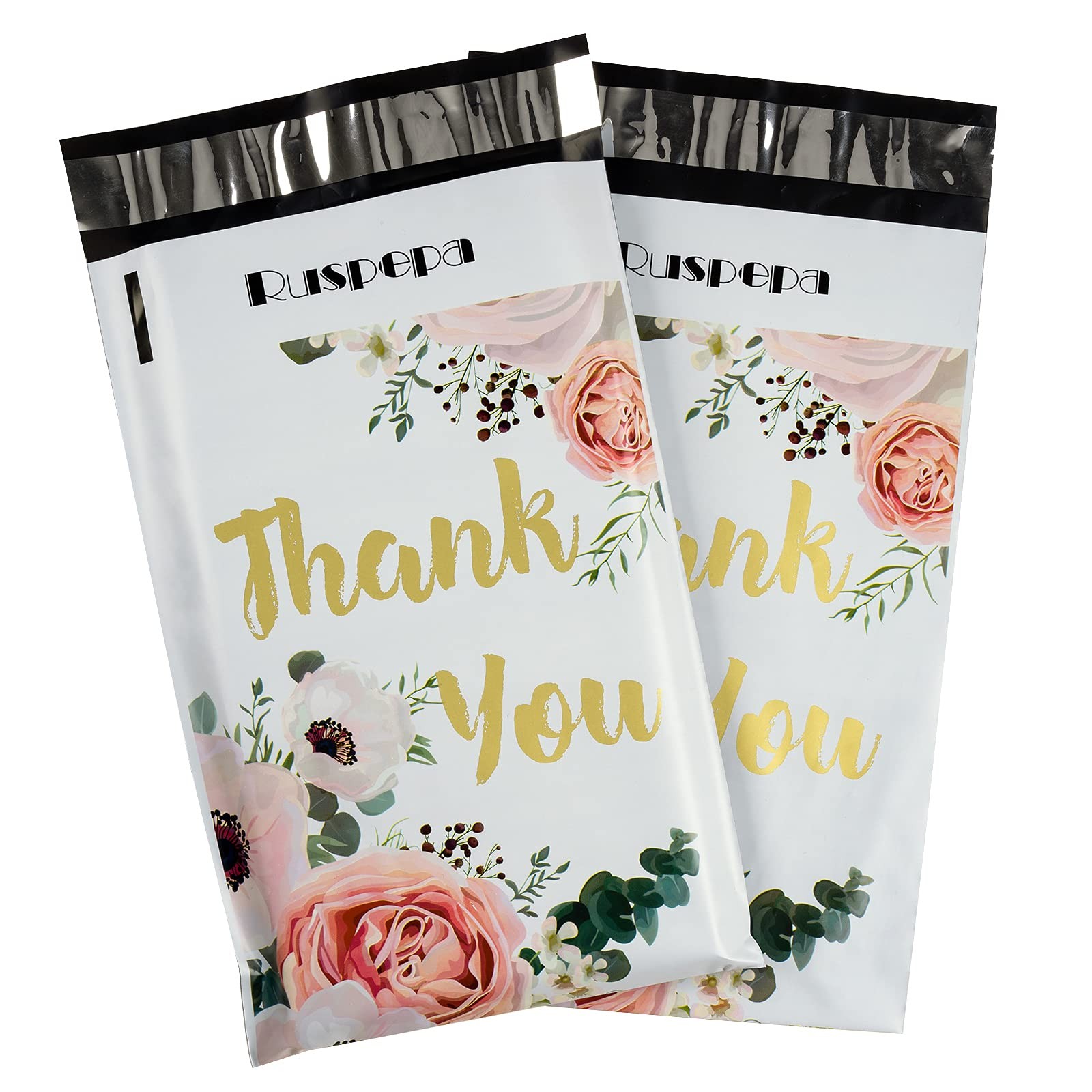 6x9 inches Poly Mailers Shipping Bags Thank You Notes Surrounded White Flowers