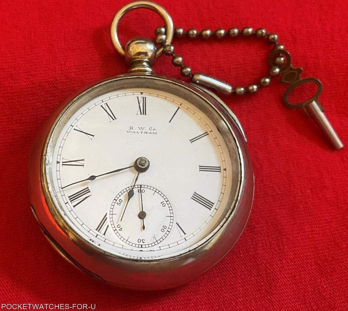1890 A.W. CO. WALTHAM 18s OPEN FACE HINGED BACK AND BEZEL CASE RUNNING