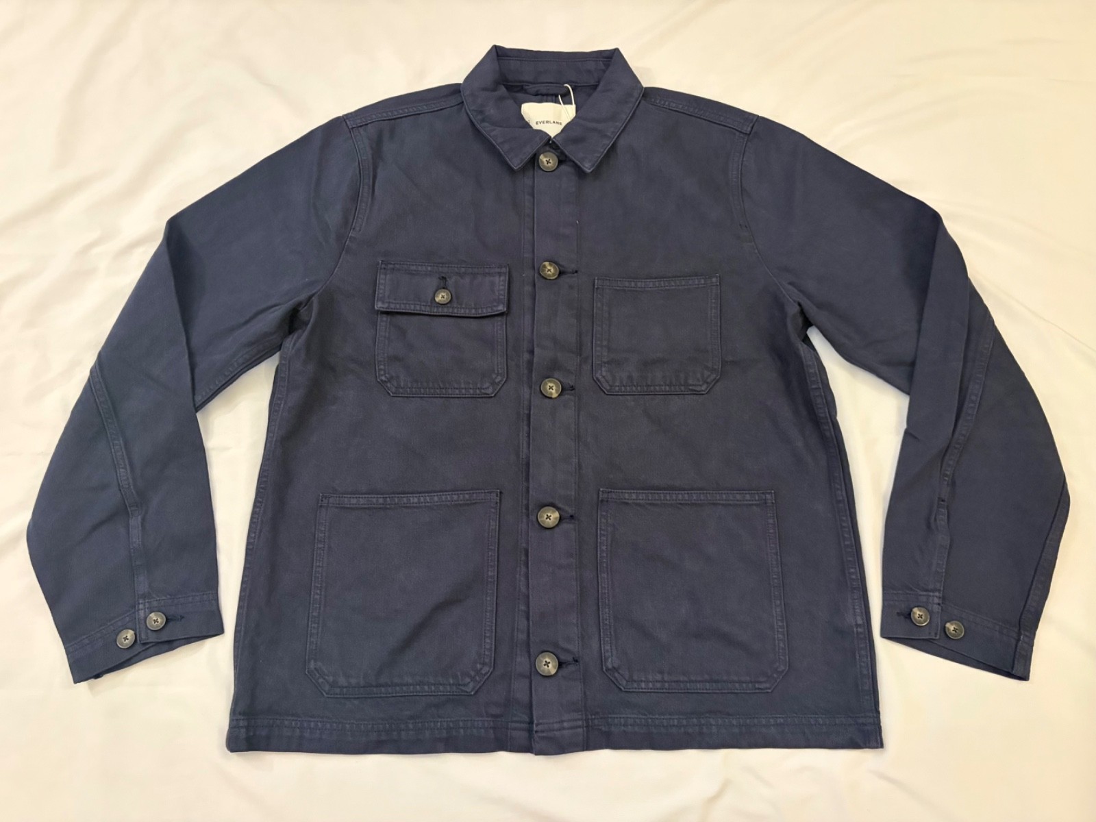 Everlane men\'s The Denim Utility Jacket, Color Garment-Dyed Navy, Size Large Everlane men\'s The Denim Utility Jacket, Color Garment-Dyed Navy, Size Large