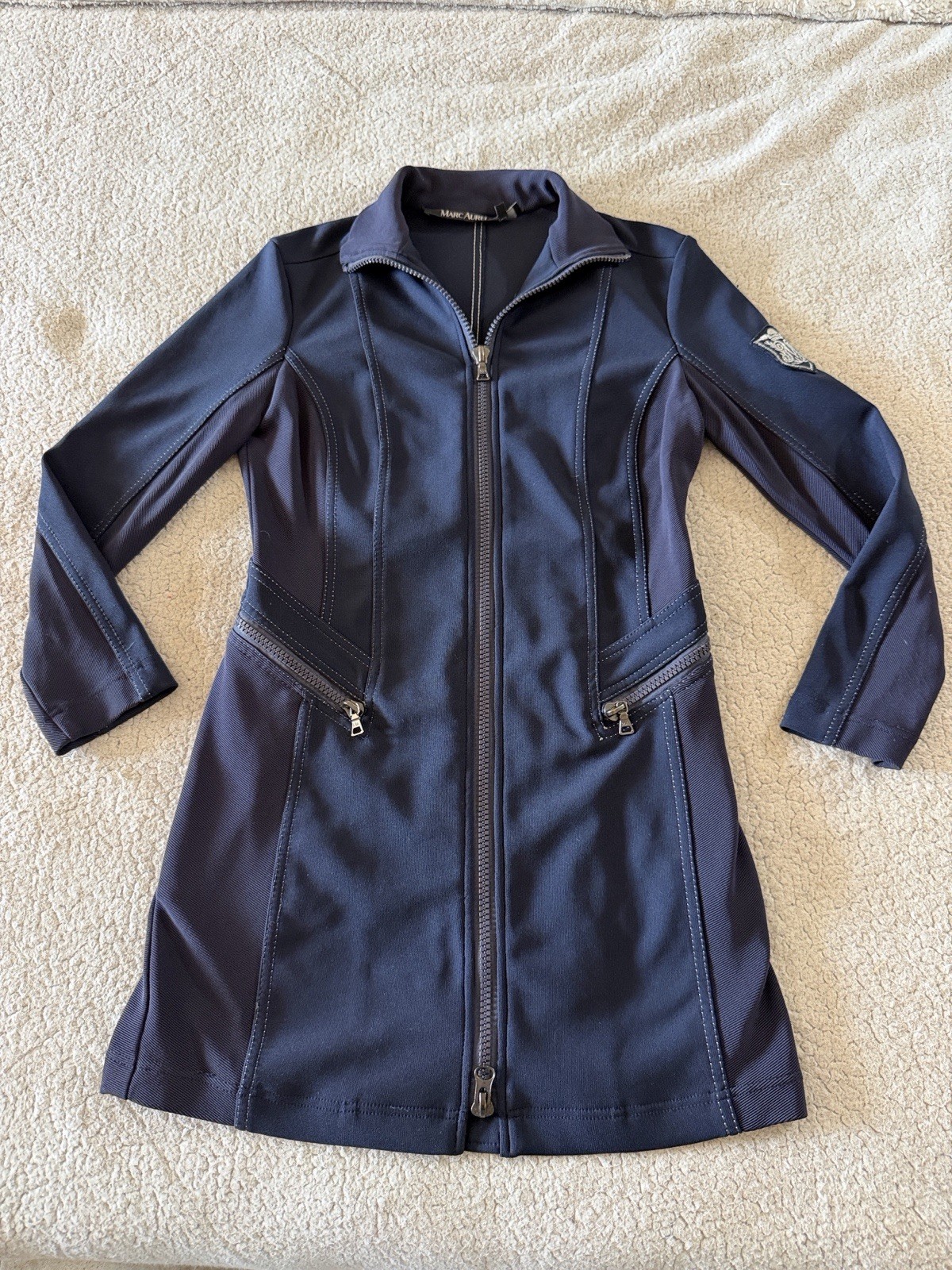 Marc Aurel Navy Long-Sleeve Zip Front Dress Size 38 Medium Marc Aurel Navy Long-Sleeve Zip Front Dress Size 38 Medium