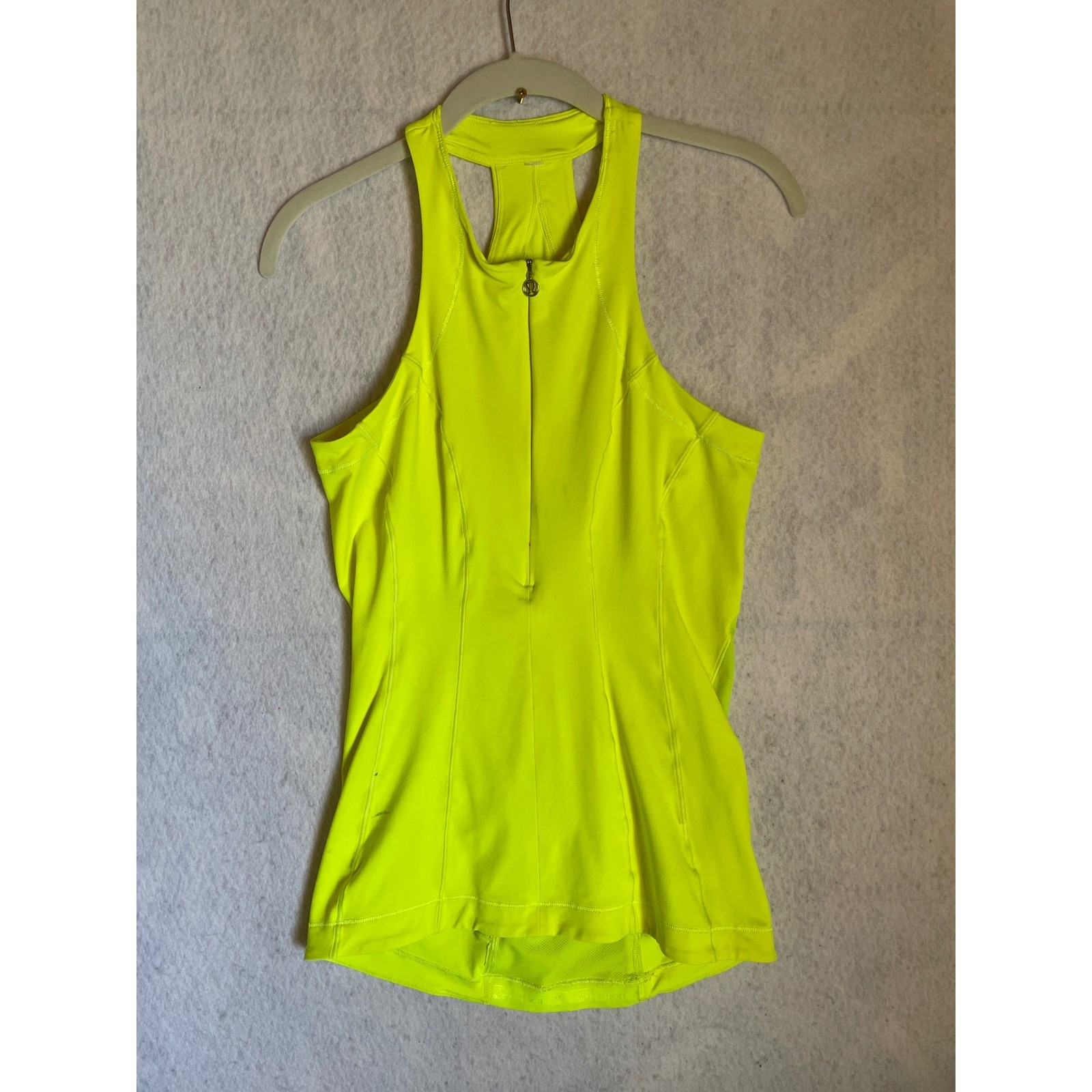 Lululemon Neon Yellow Cycling Tank Top Half Zip Racerback Back Pockets Size 6
