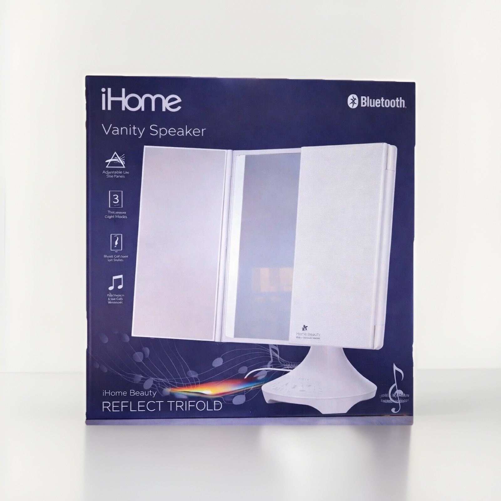 iHome iCVBT40 Bluetooth Vanity Mirror Speaker LED Lighted Trifold White NEW