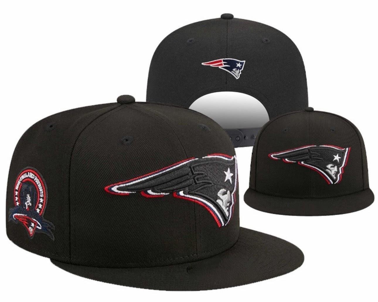 New England Patriots Snapback Hat Adjustable Fit Black Flat Brim Embroidered Cap