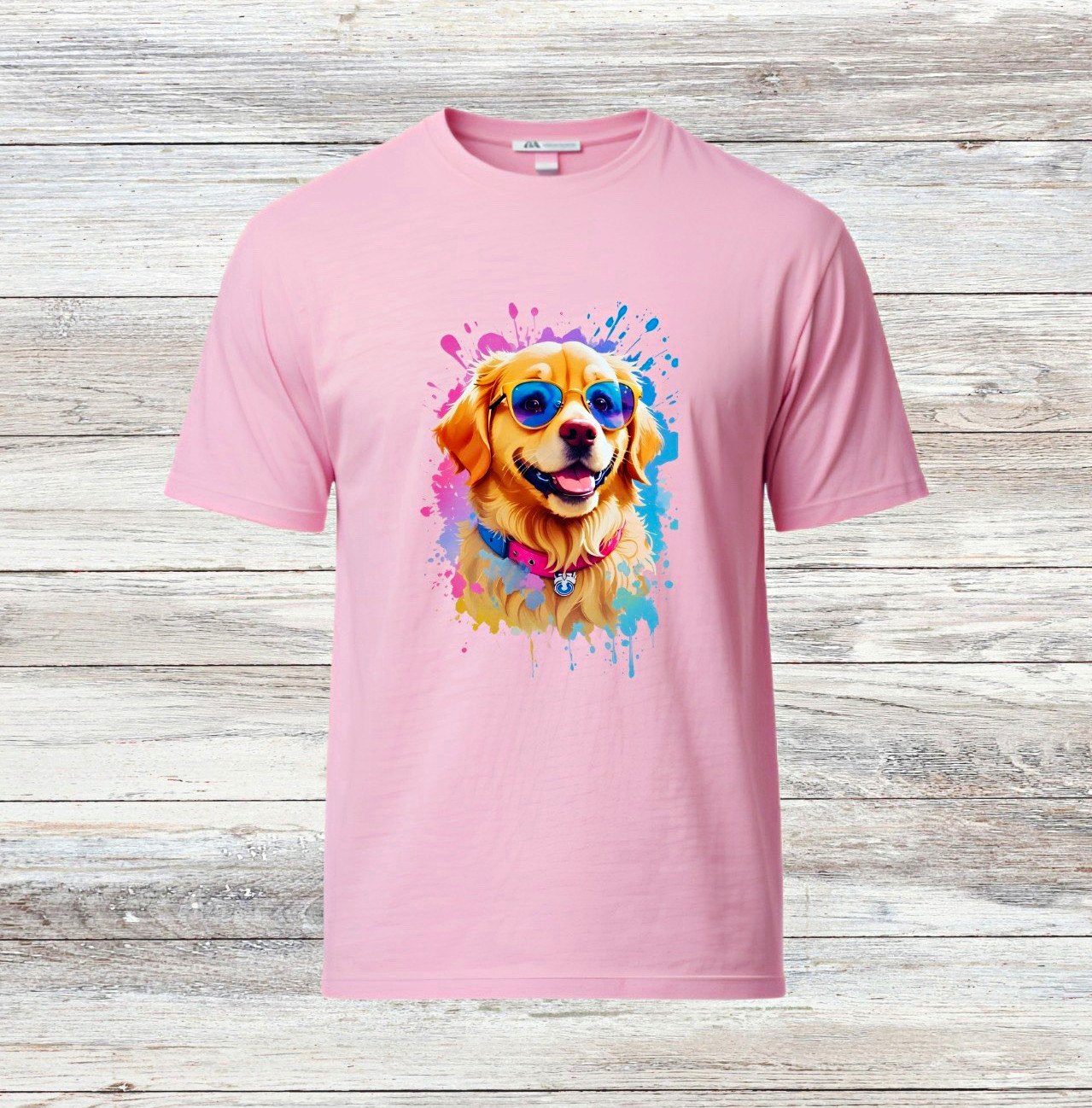 Men\'s Pink Dog Graphic Print Cotton Jersey Crew Neck Short Sleeve T-Shirt L