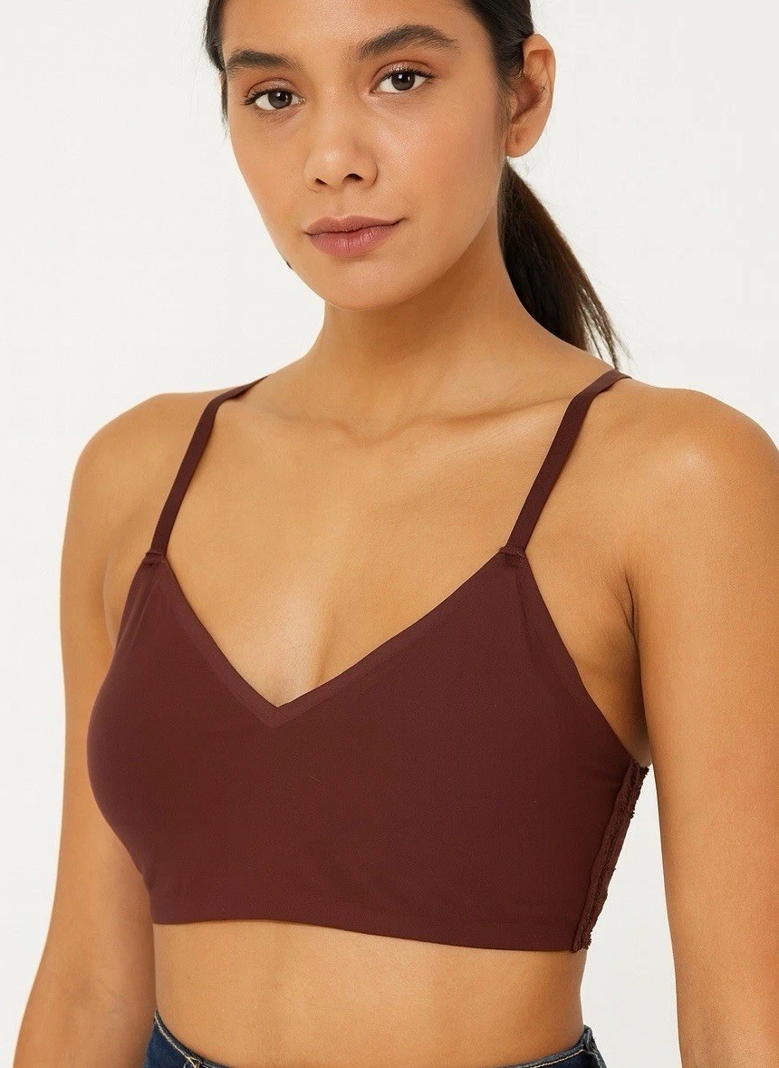 NWT Danskin Womens Seamless Brown Lace Racerback Bralette, Size Medium NWT Danskin Womens Seamless Brown Lace Racerback Bralette, Size Medium