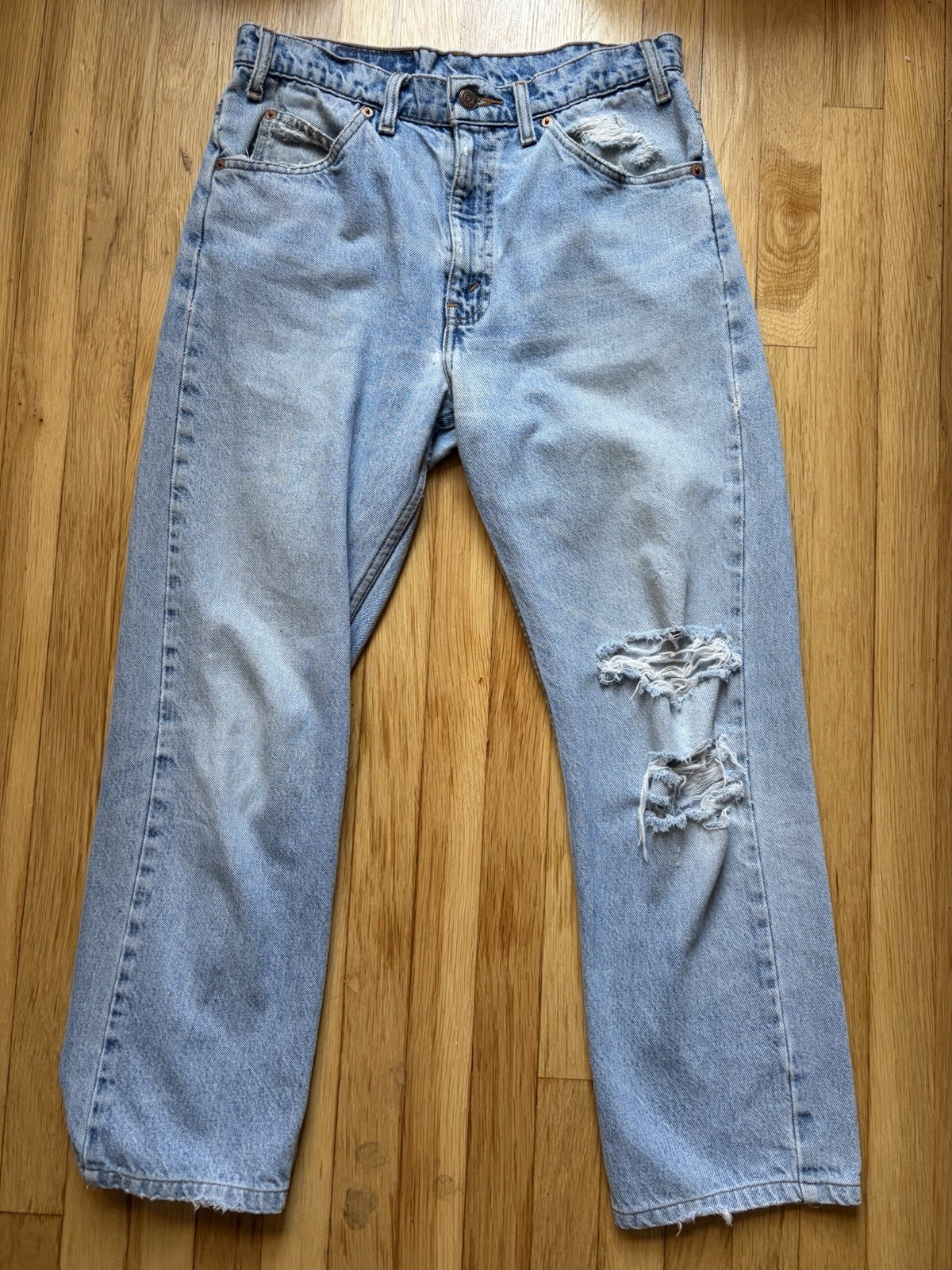 Vintage Levi’s Orange Tab 505 Jeans 30 Waist W30 L30 Light Wash Distressed Denim