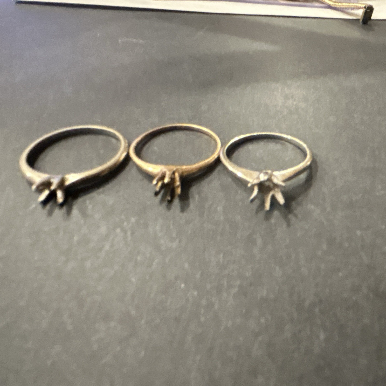 Lot of 3 Vintage 14K Gold Ring Settings - 1930s-1950s Solitaire Semi-Mount Repai