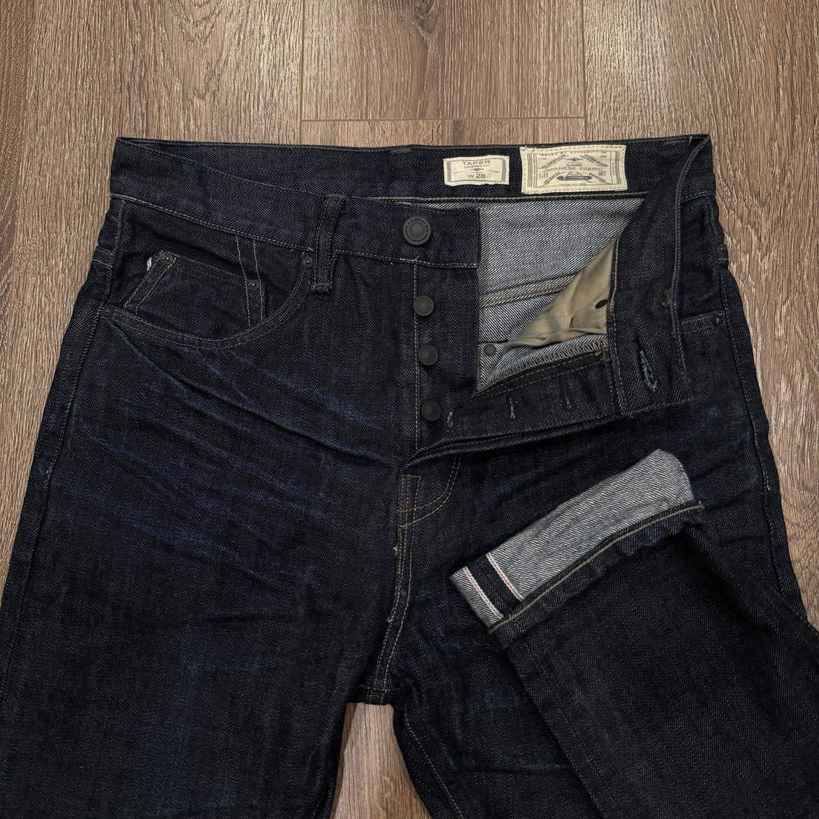 Men\'s AllSaints Raw Japanese Selvedge Denim Jeans Button Fly Mid Rise 