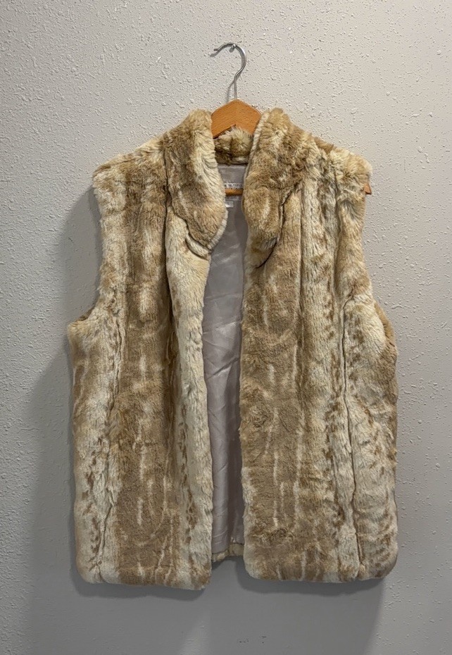 Donna Salyers Fabulous Furs Women\'s L Beige/Brown Vest Donna Salyers Fabulous Furs Women\'s L Beige/Brown Vest
